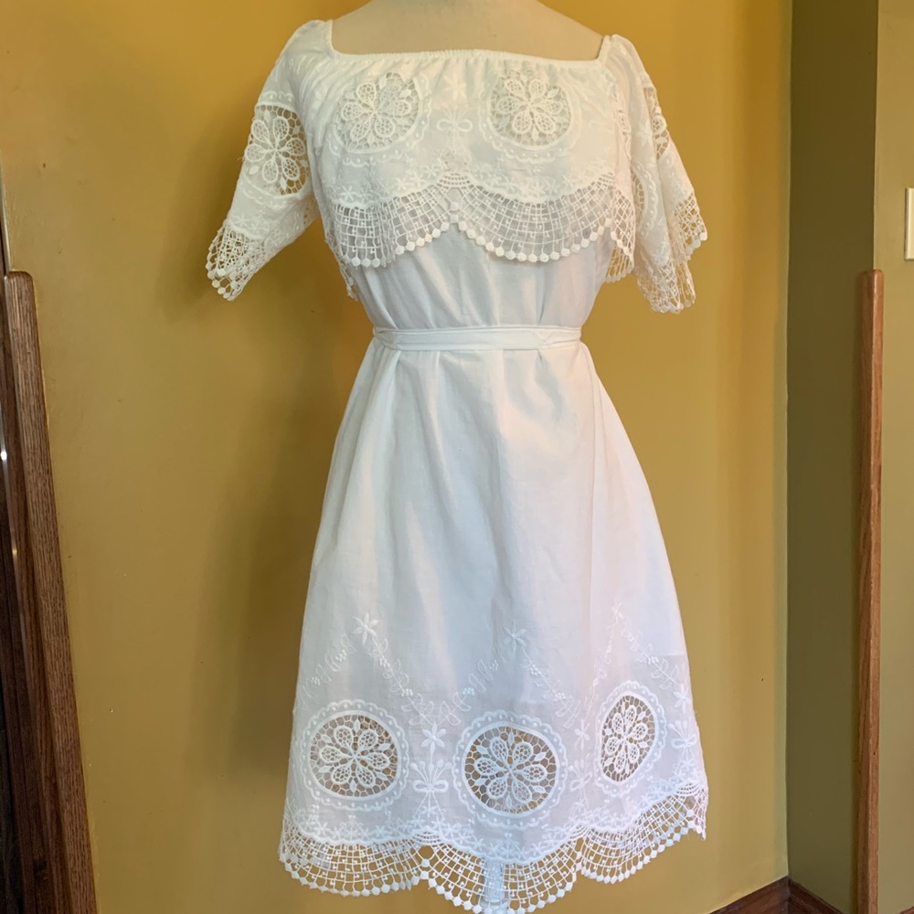 White Off the Shoulder Dress w Detailing